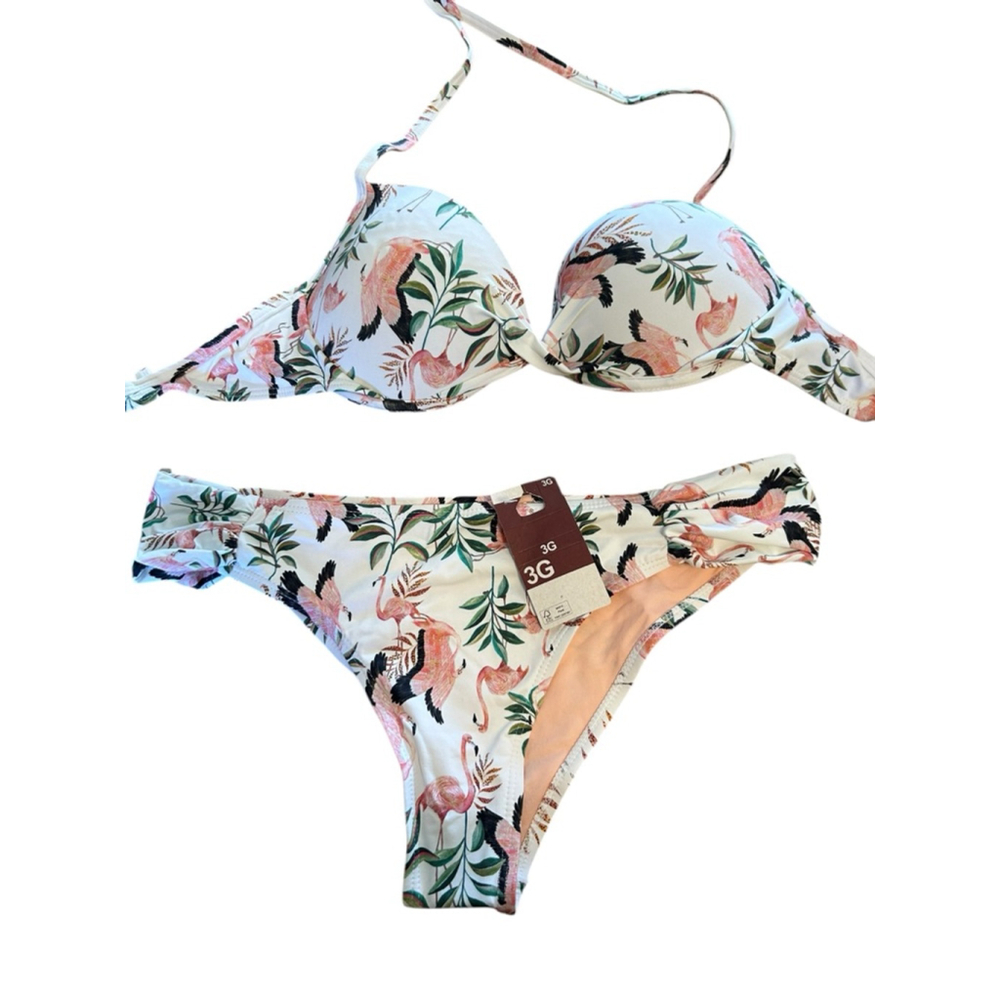 Decathlon Bikini Set – Flamingo Print – Top Size XL ajustable, NWT Bottom Size 2